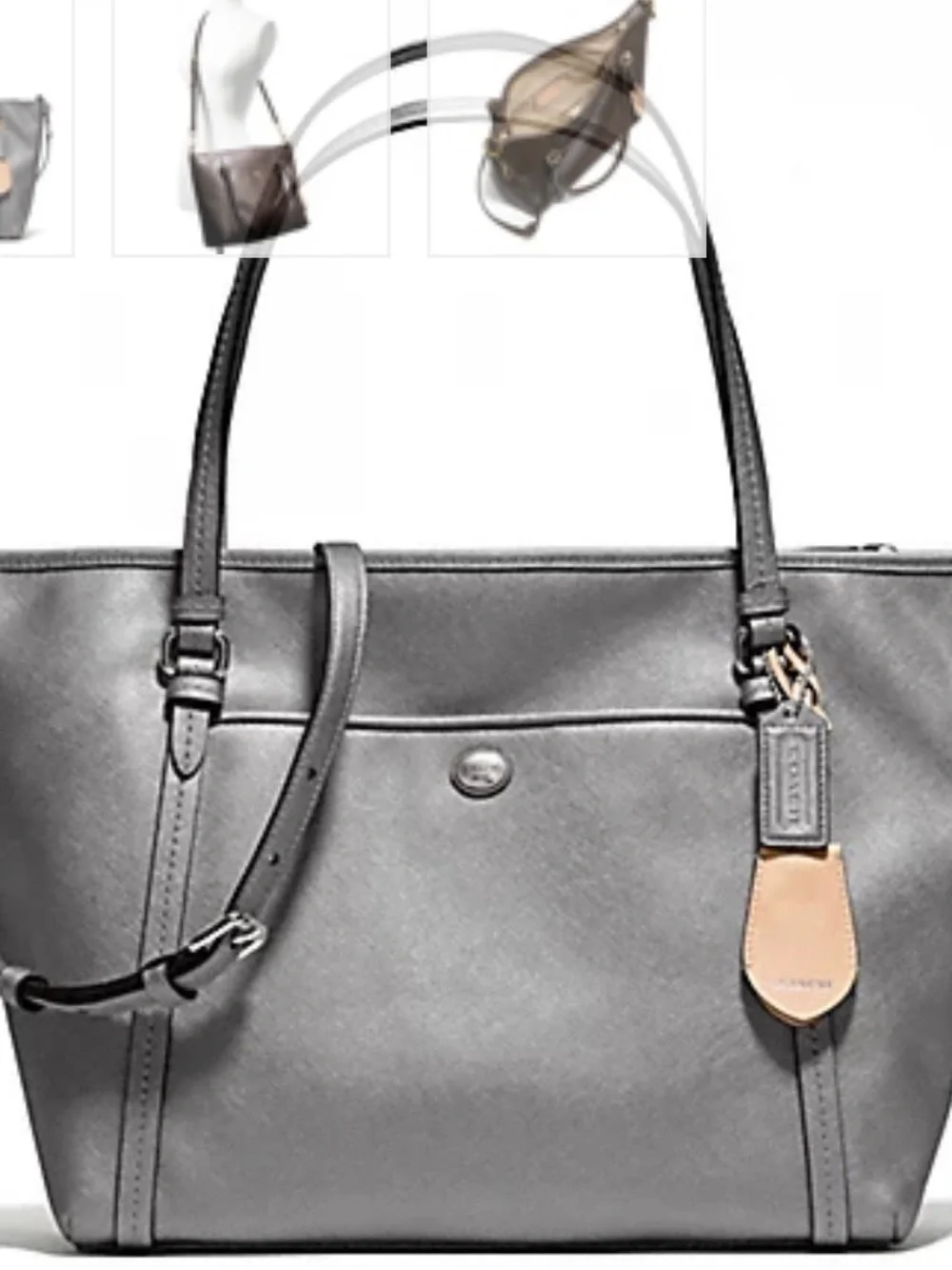 COACH Peyton Leather Pocket Tote Bag in Silver / Pewter